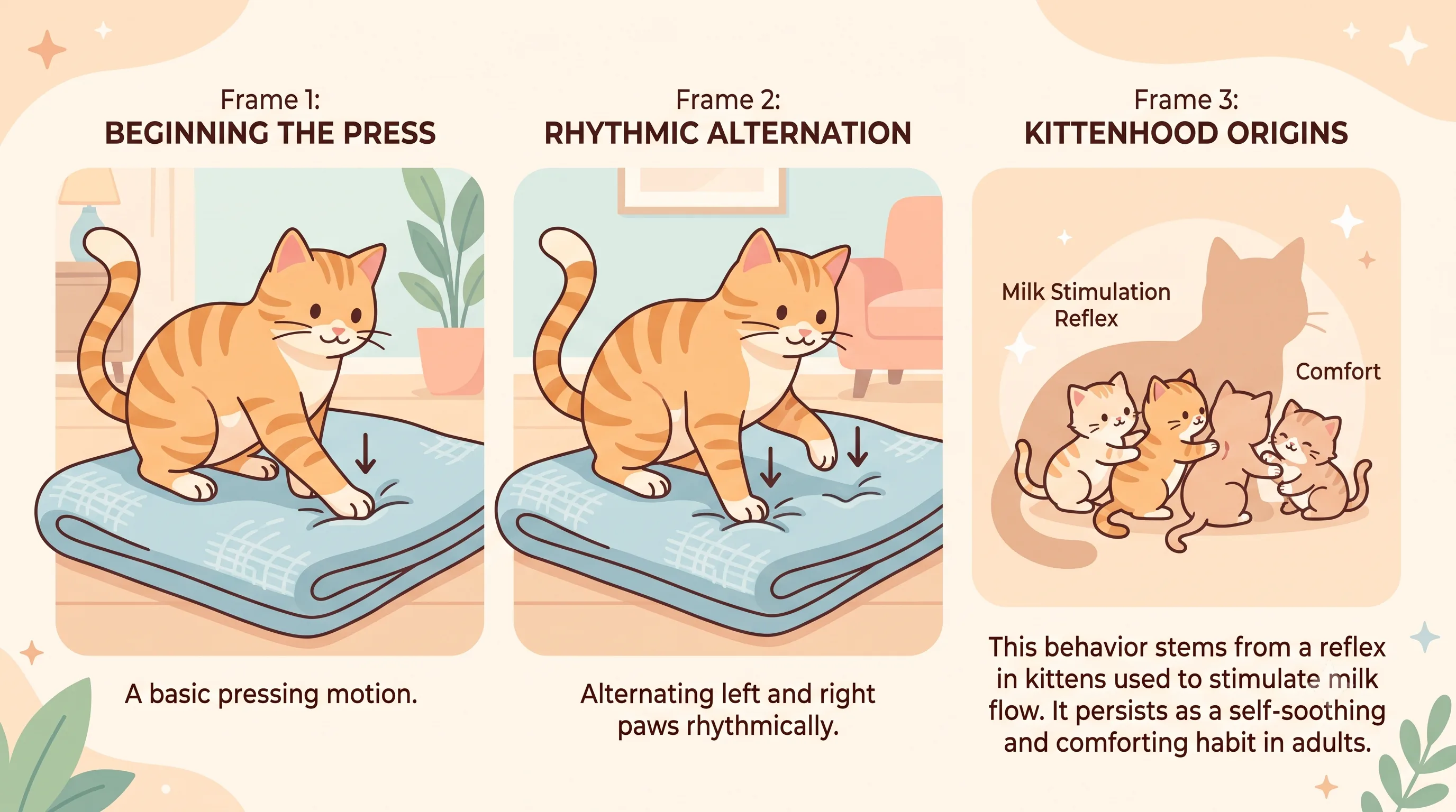 Illustration showing a cat kneading a blanket as a sign of comfort.