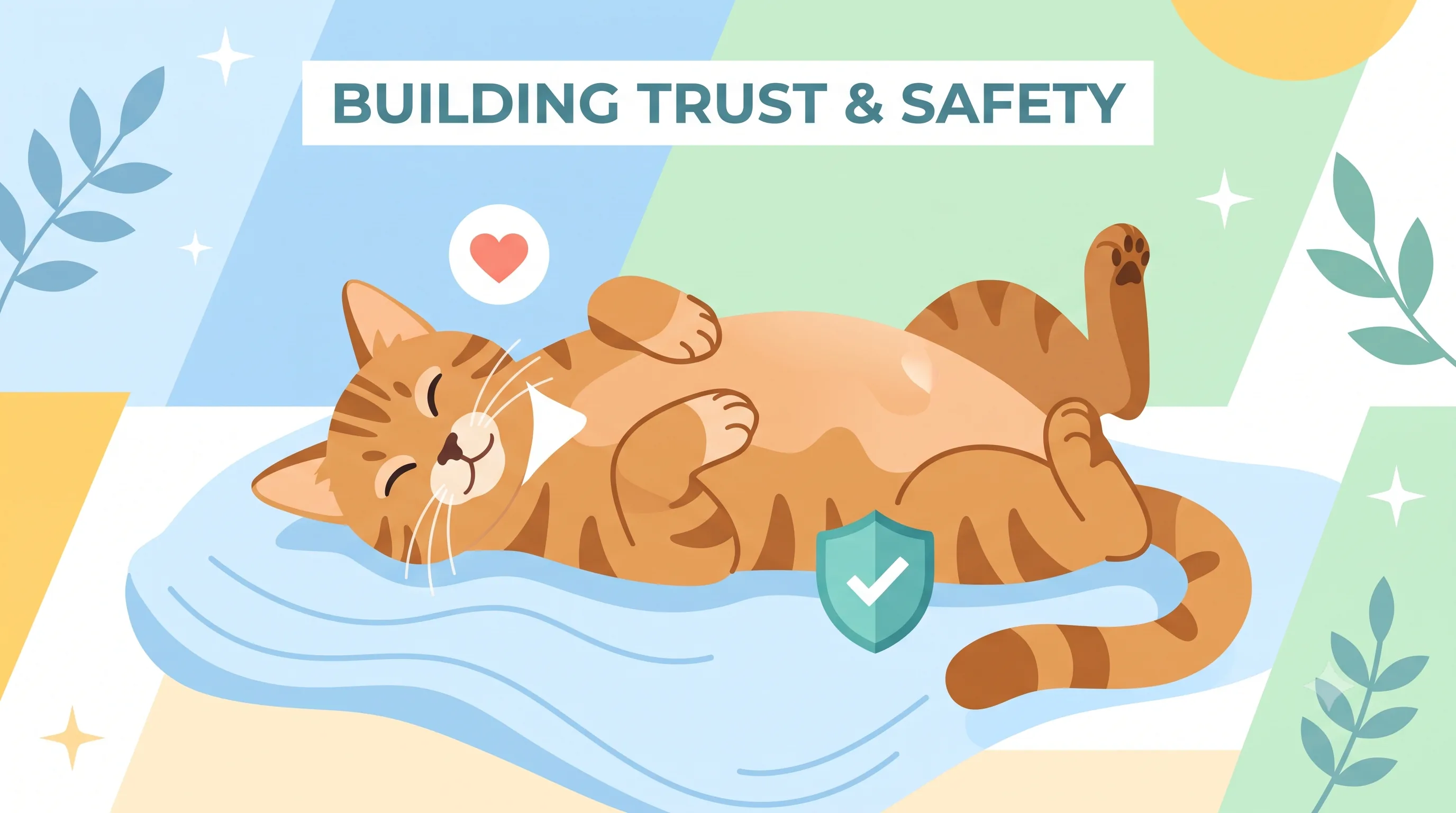 Relaxed cat showing its belly as a sign of trust and security.