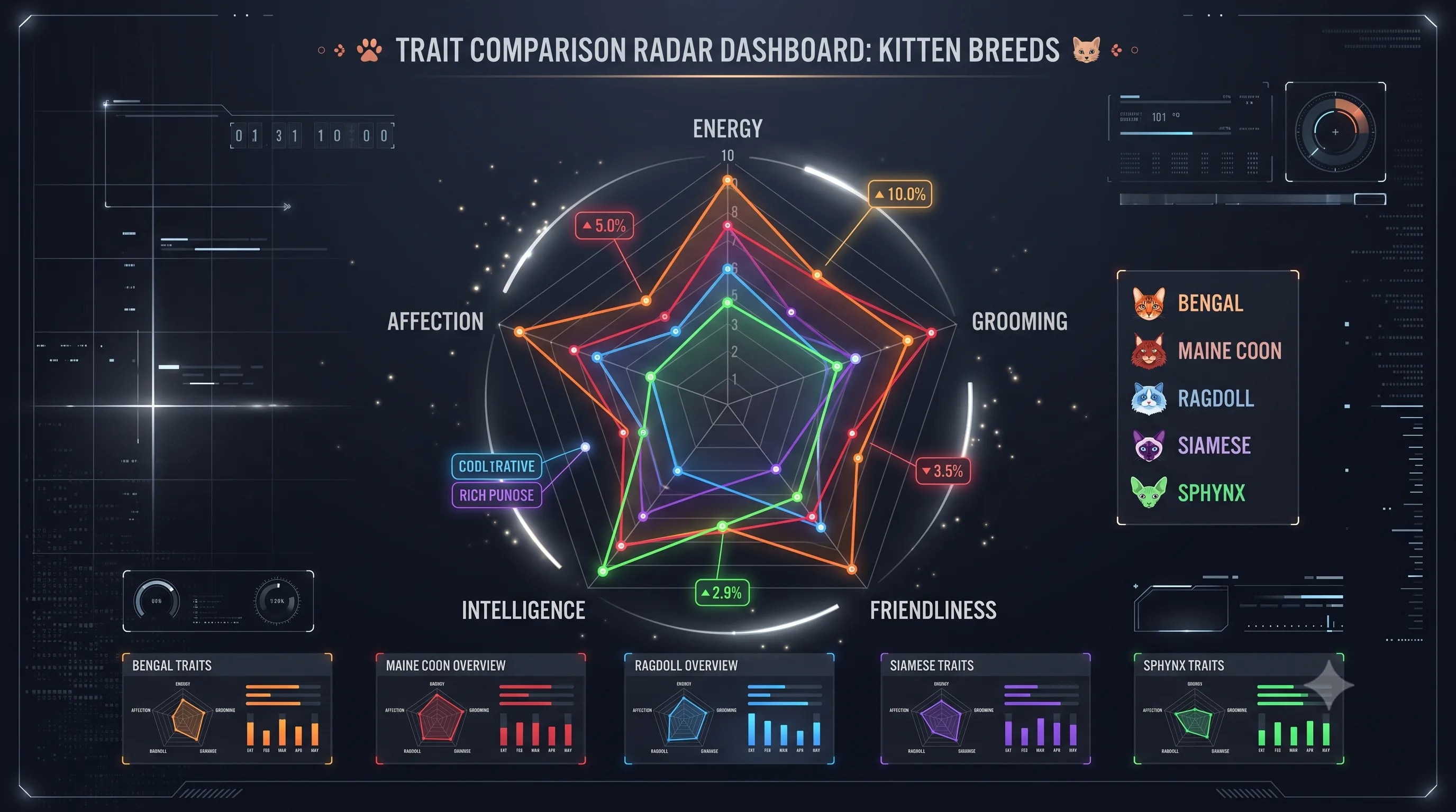 Radar chart comparing cat breed personalities