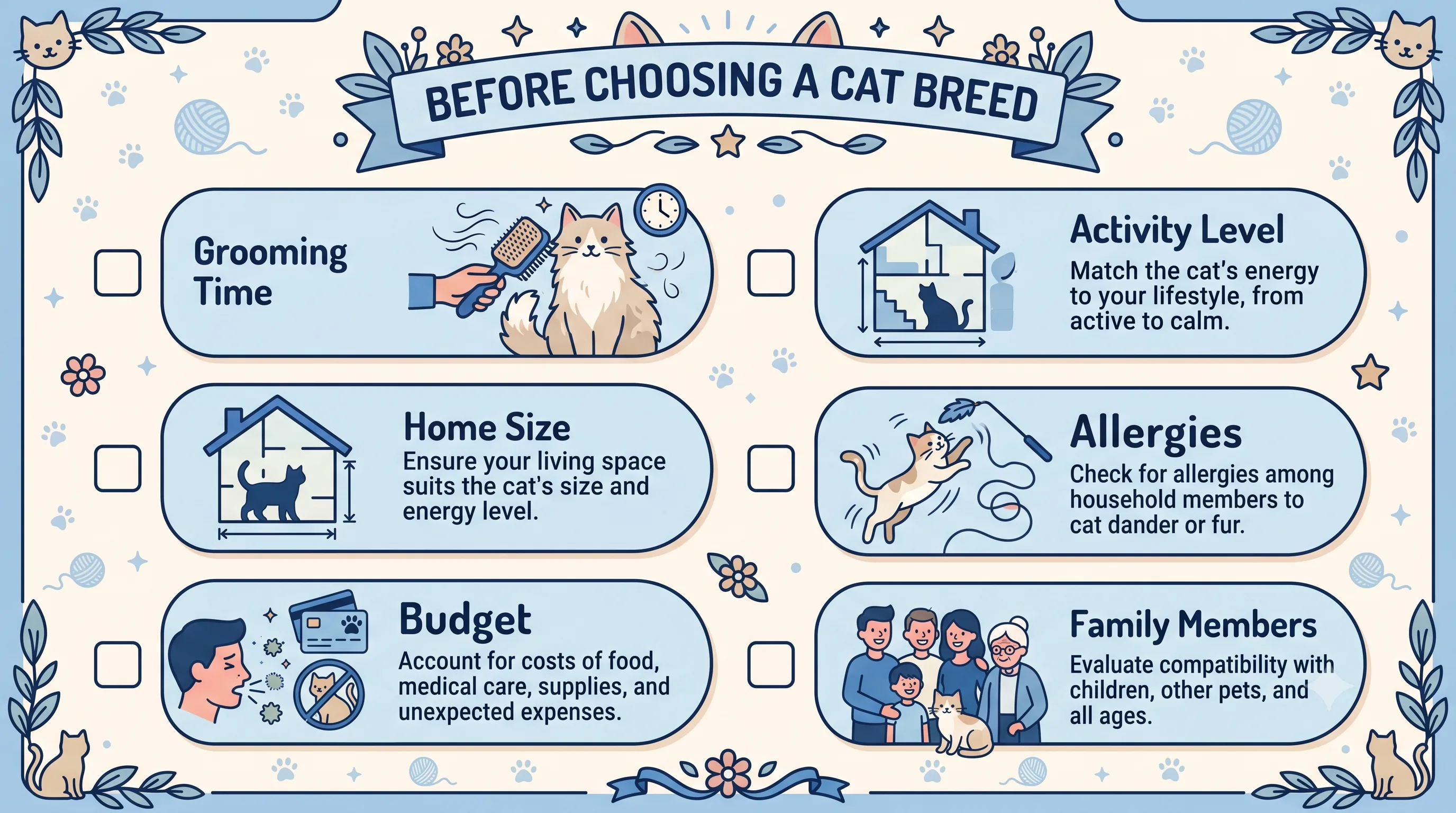 Checklist before choosing a cat breed