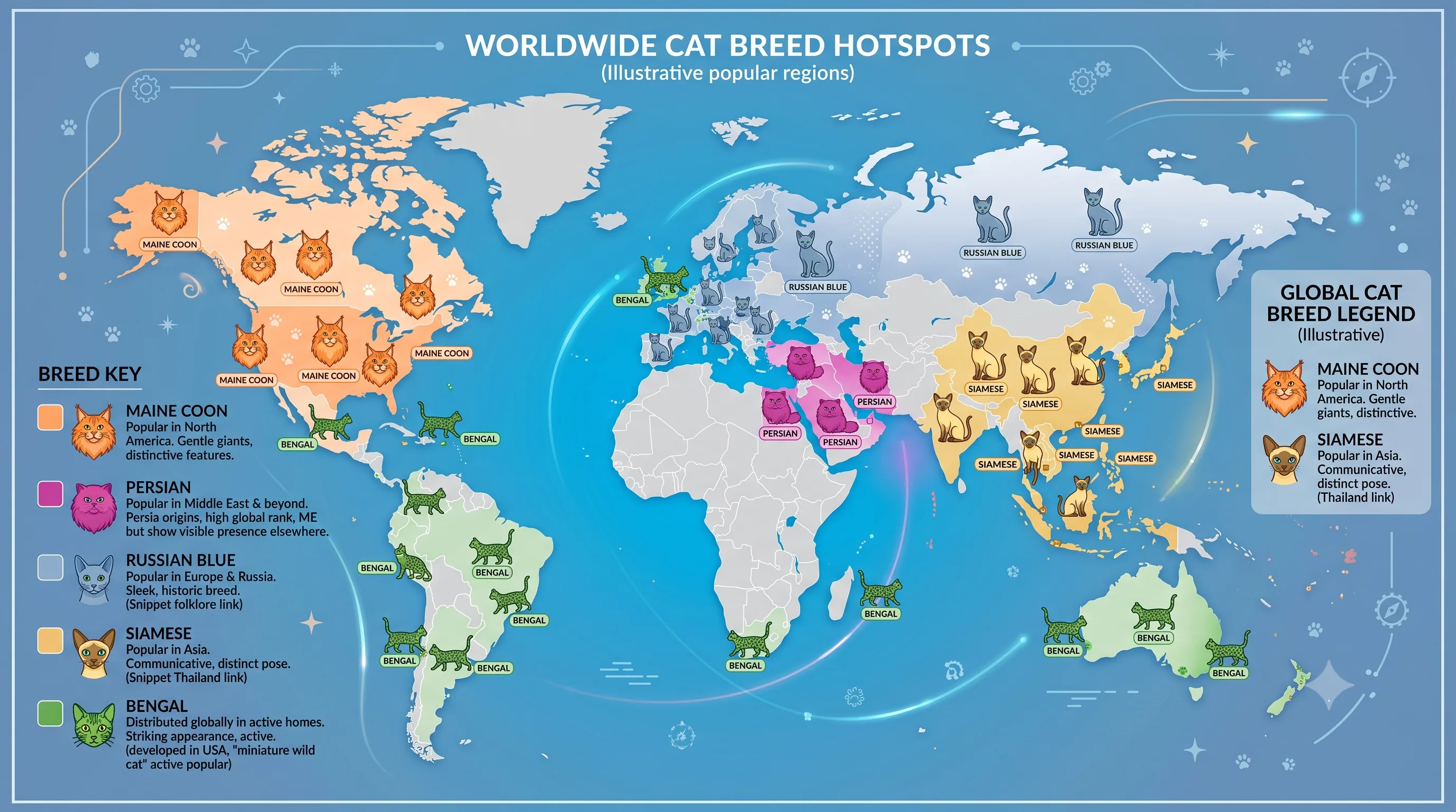 World popularity map of popular cat breeds