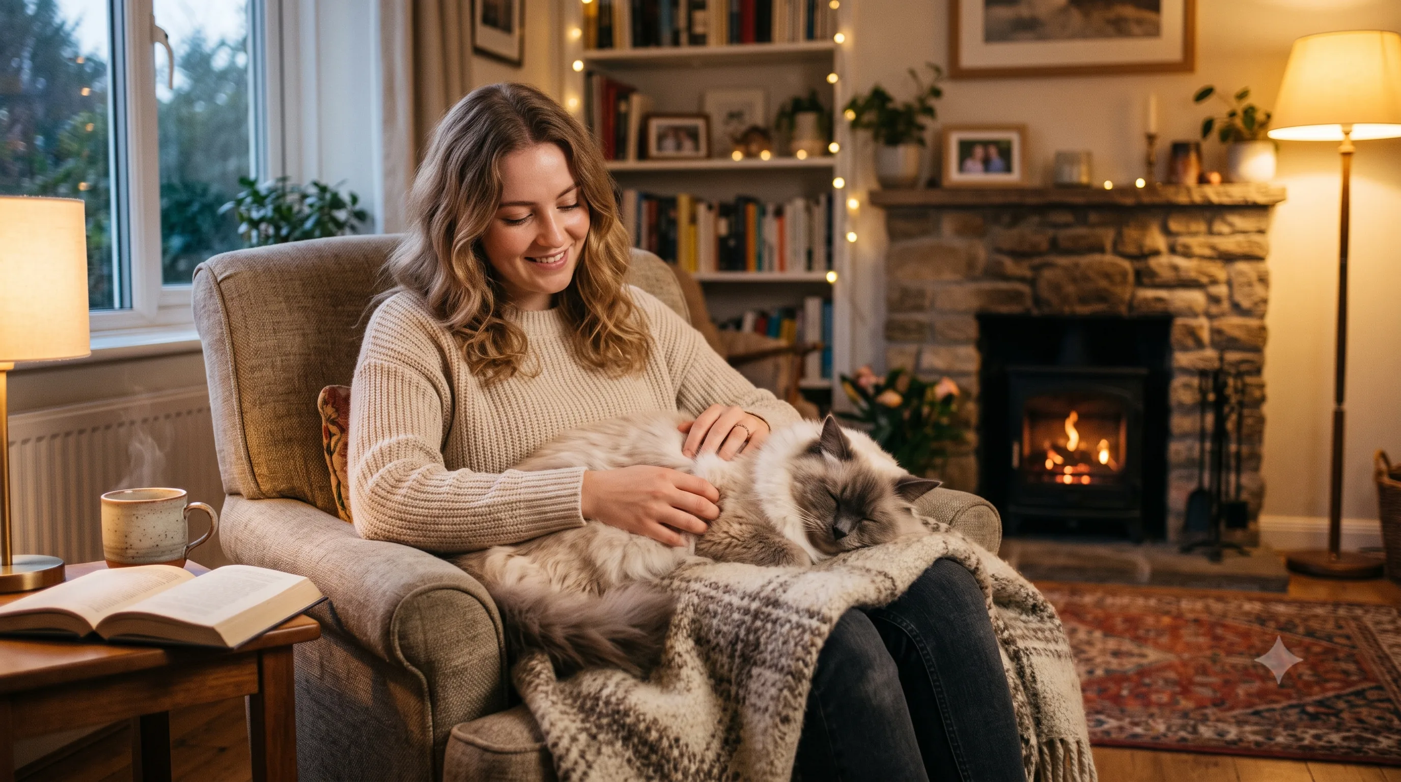 Ragdoll relaxing with owner