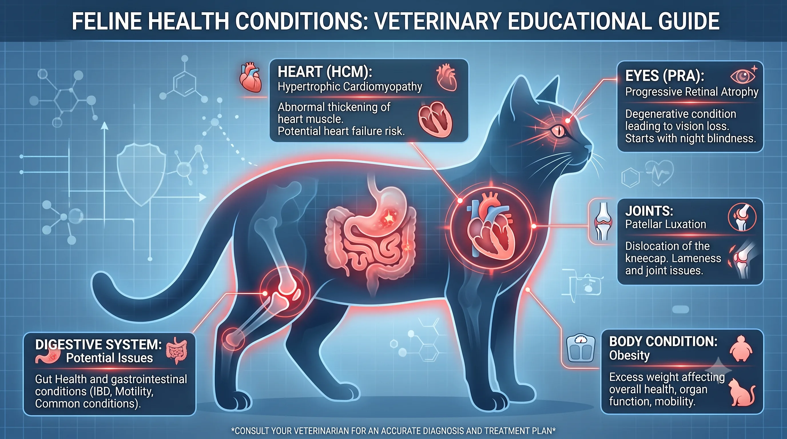 Common health problems affecting Bengal cats infographic