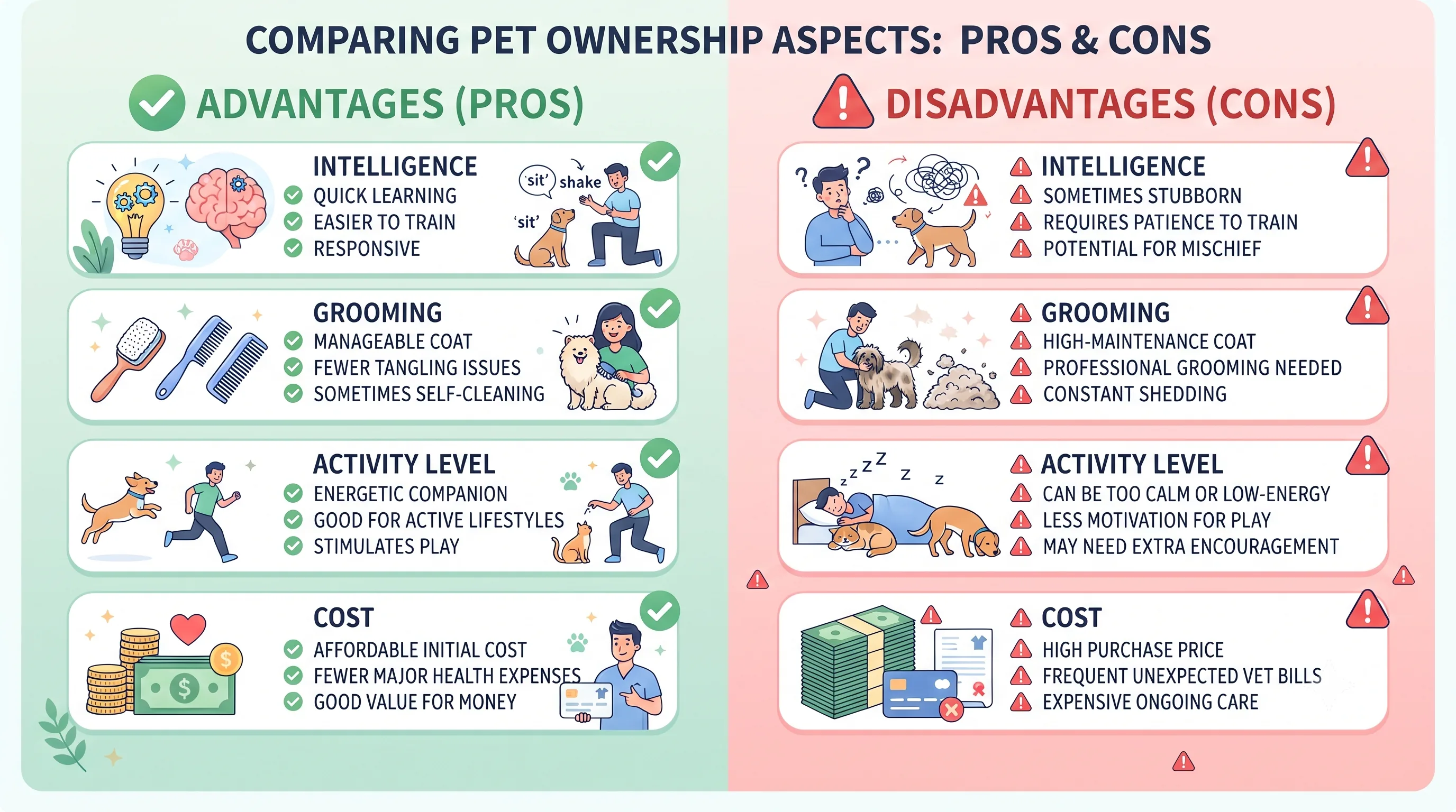 Bengal cat pros and cons comparison infographic