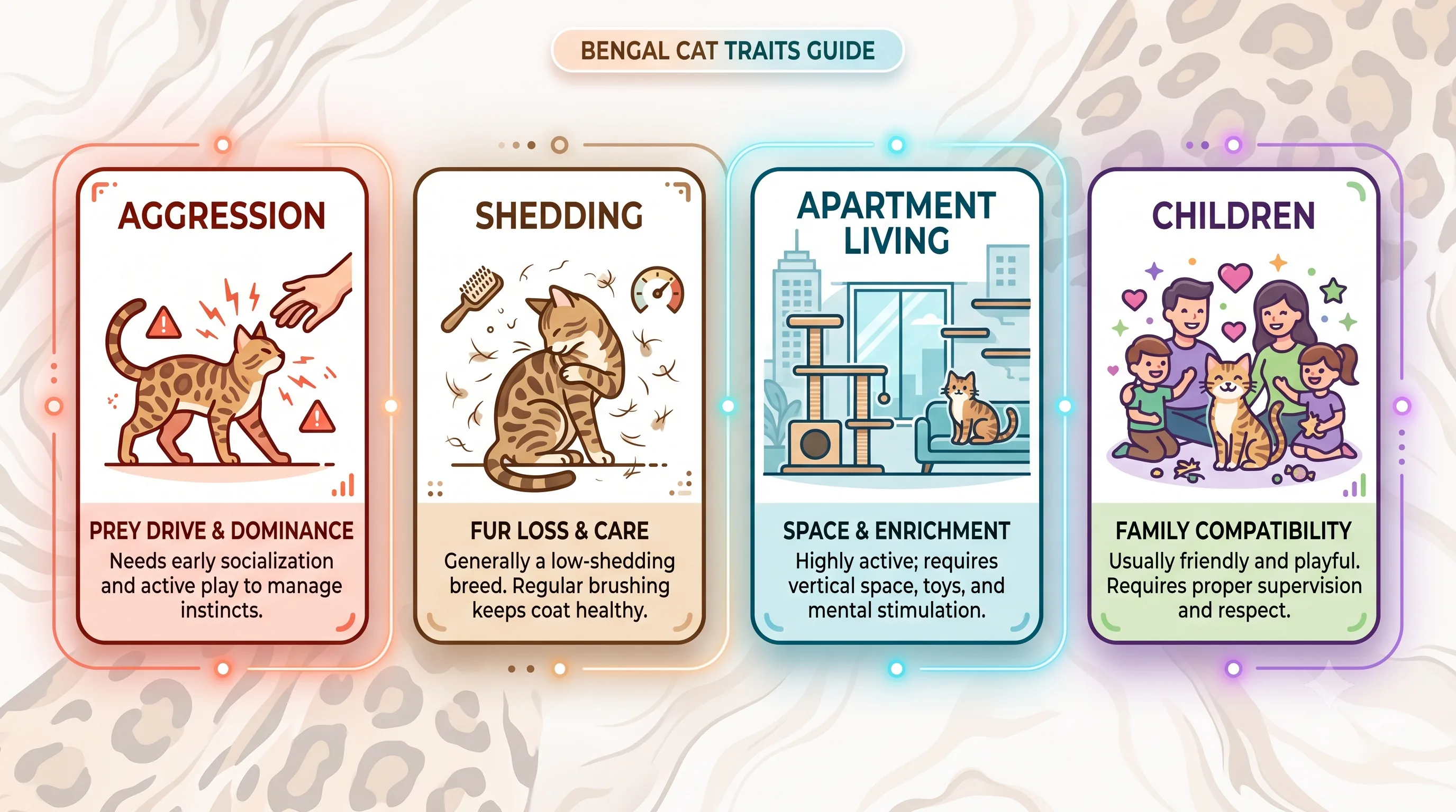 Frequently asked questions about Bengal cats illustrated with icons