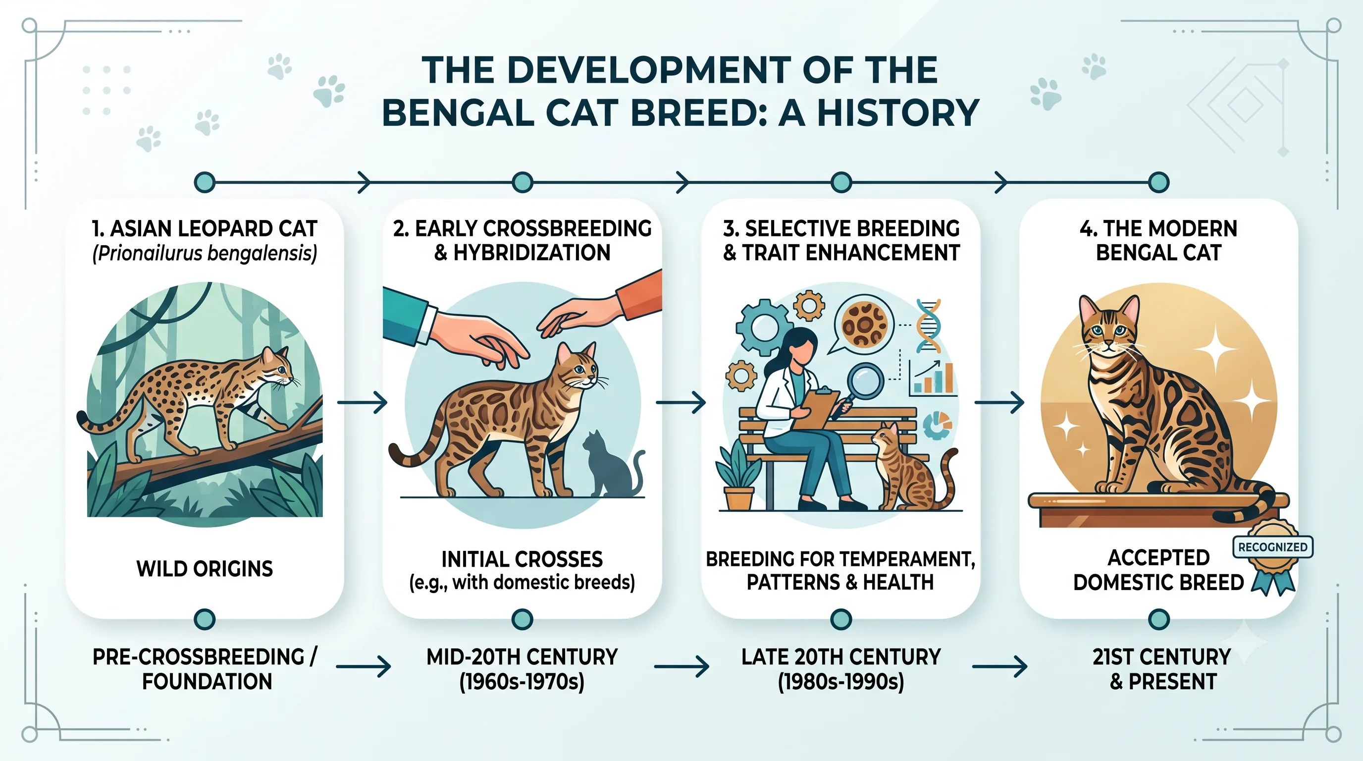 Timeline showing the history and development of the Bengal cat breed