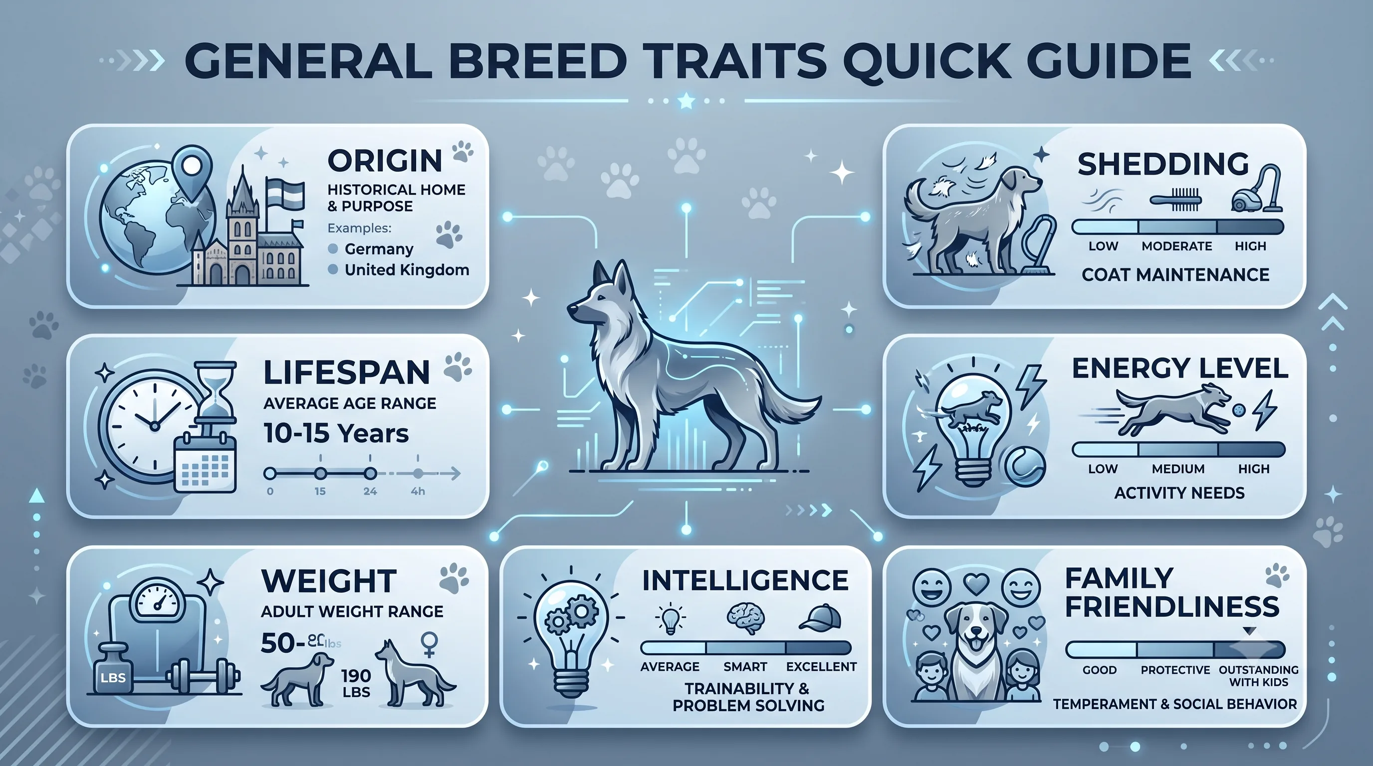 British Shorthair breed overview infographic showing lifespan, size, temperament, and care facts