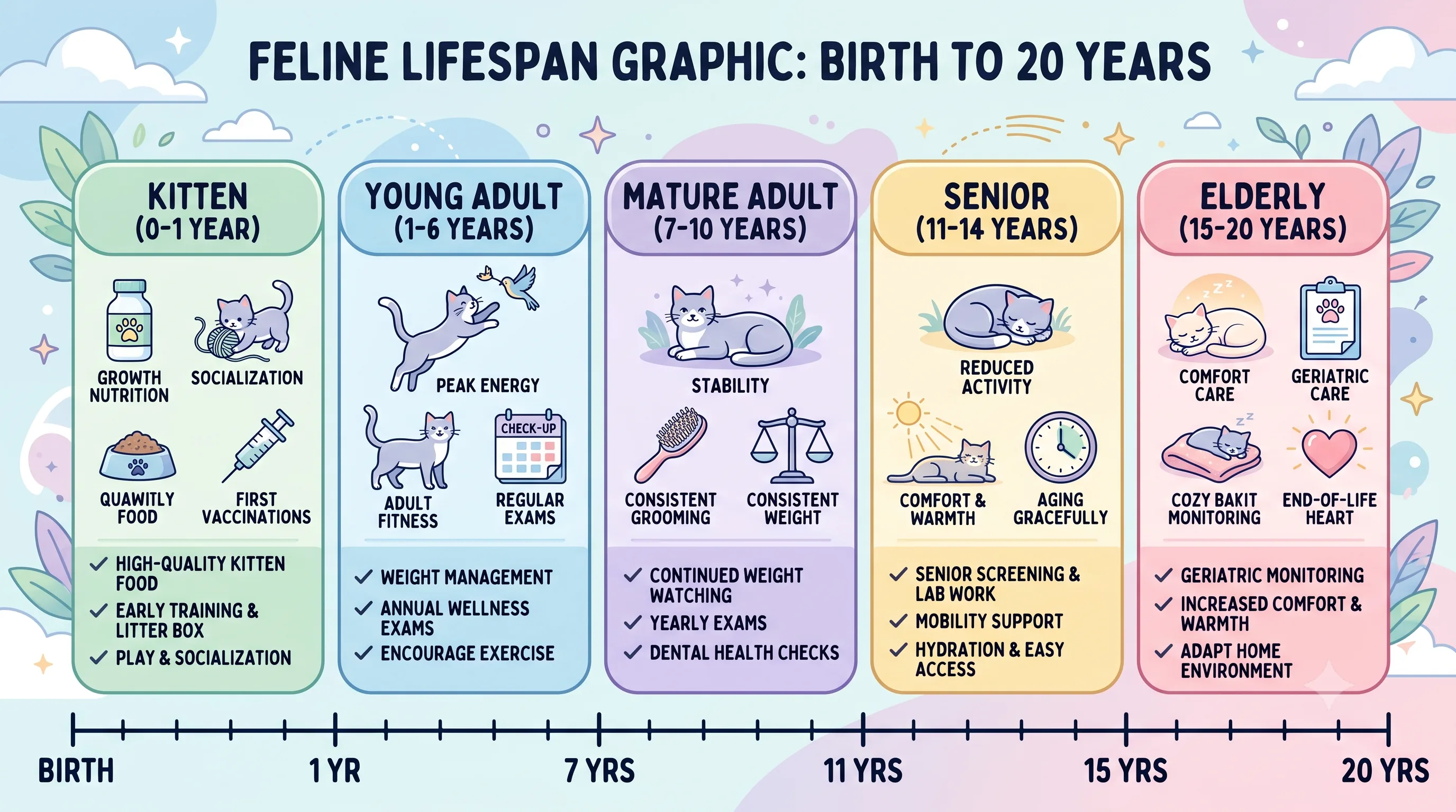 British Shorthair lifespan chart from kitten to senior cat with care milestones