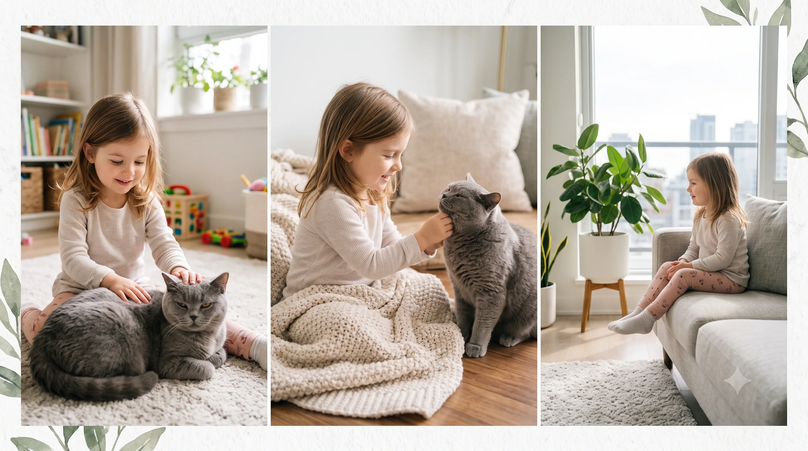 British Shorthair interacting with children, pets, and relaxing in an apartment
