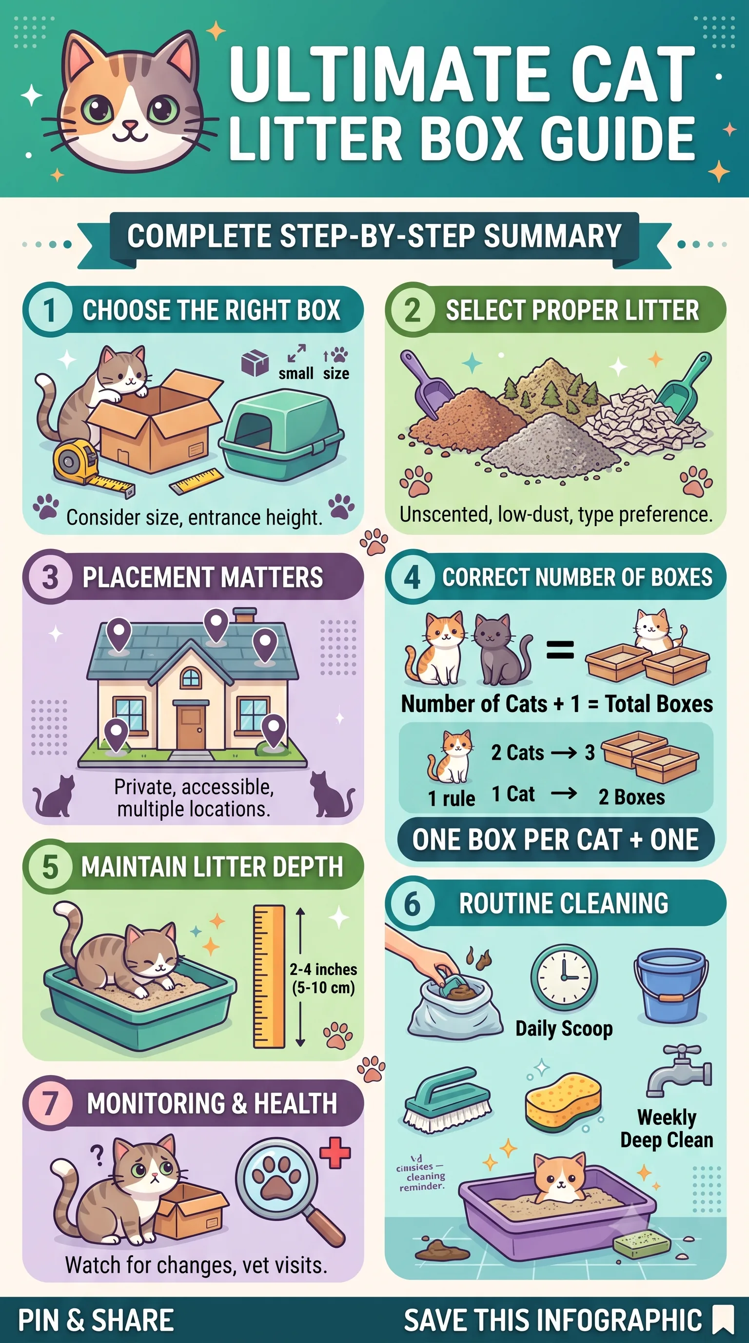 Printable kitten litter training checklist with seven essential steps.