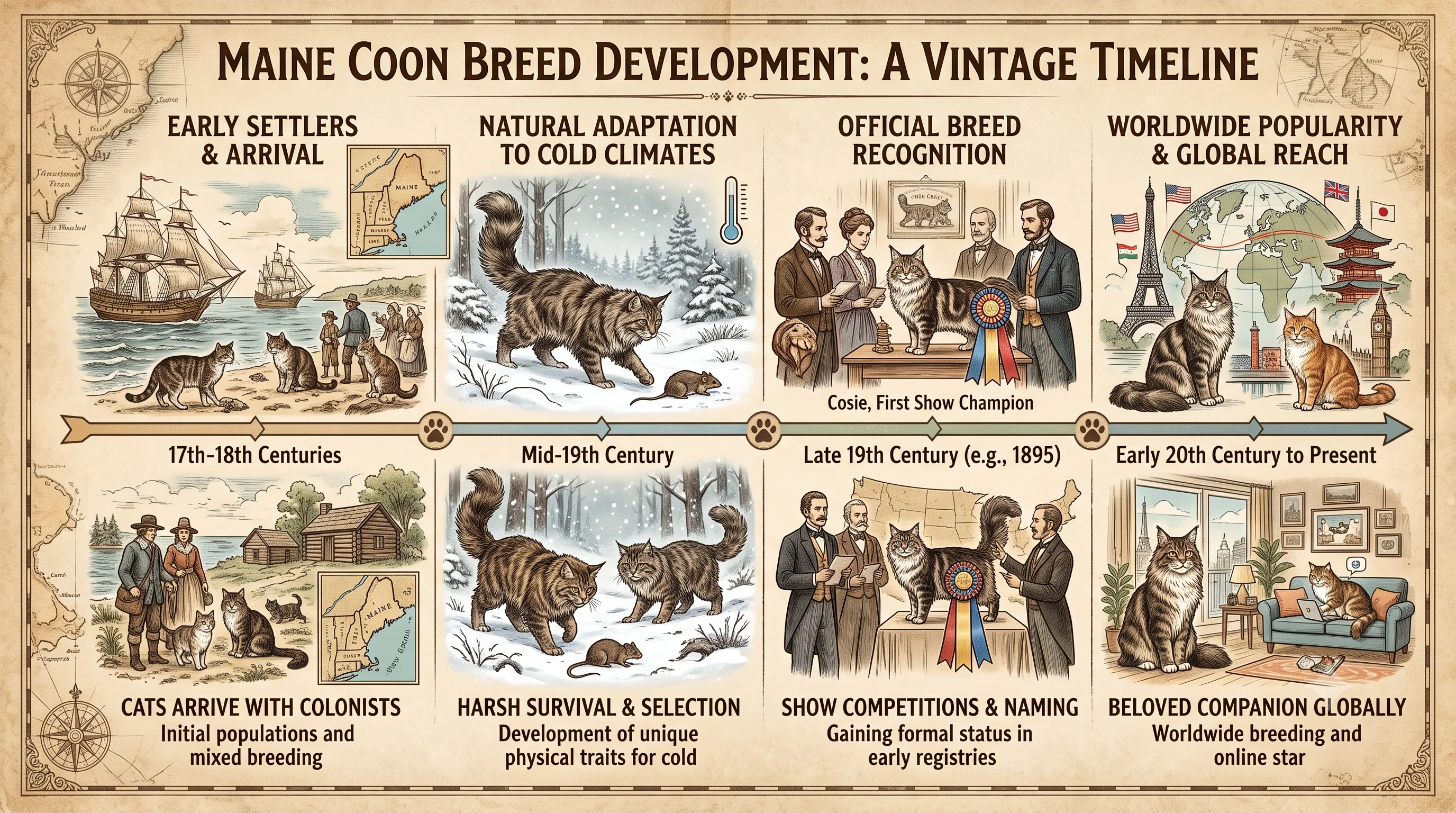 History and origin timeline of the Maine Coon cat breed
