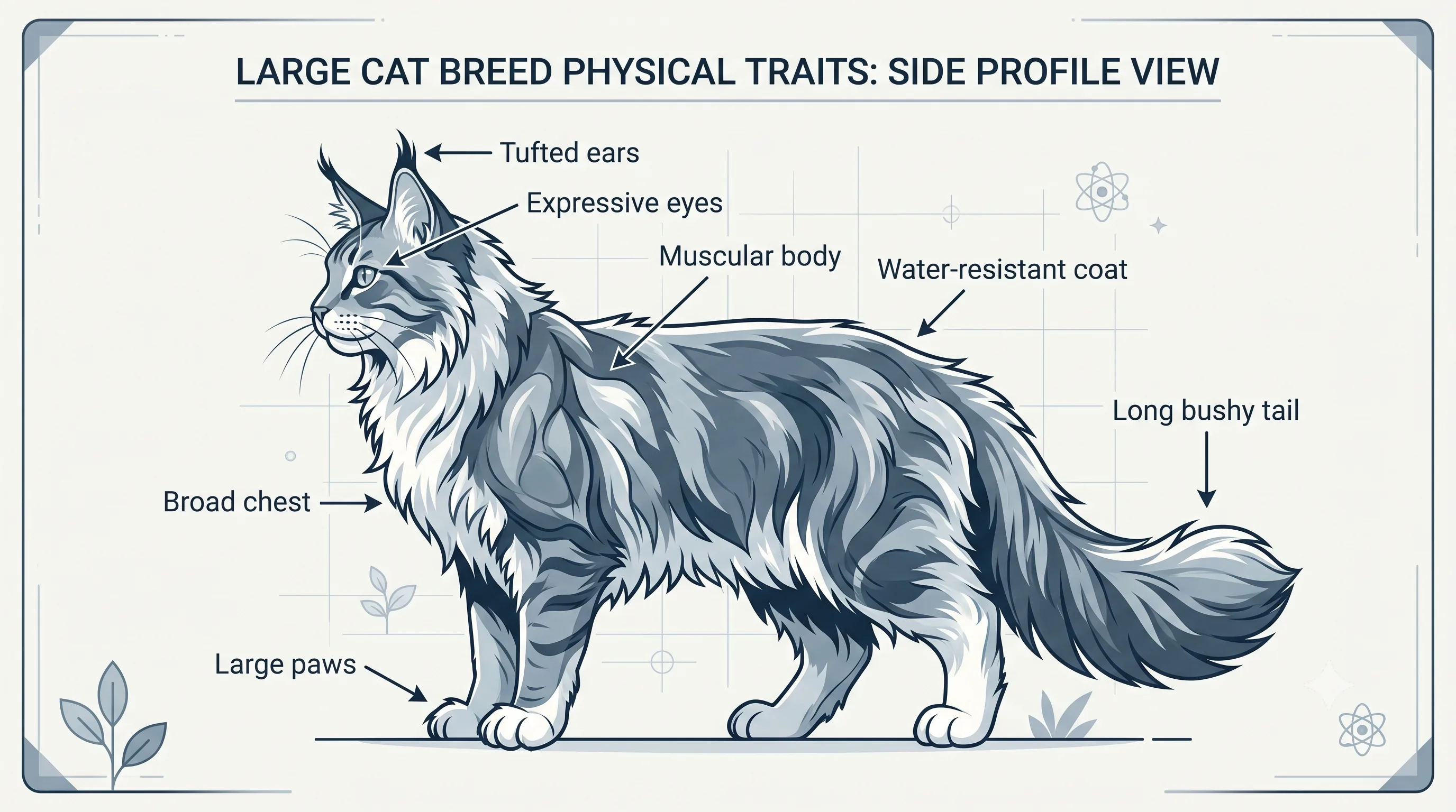 Large Maine Coon cat showing its muscular body fluffy tail and tufted ears