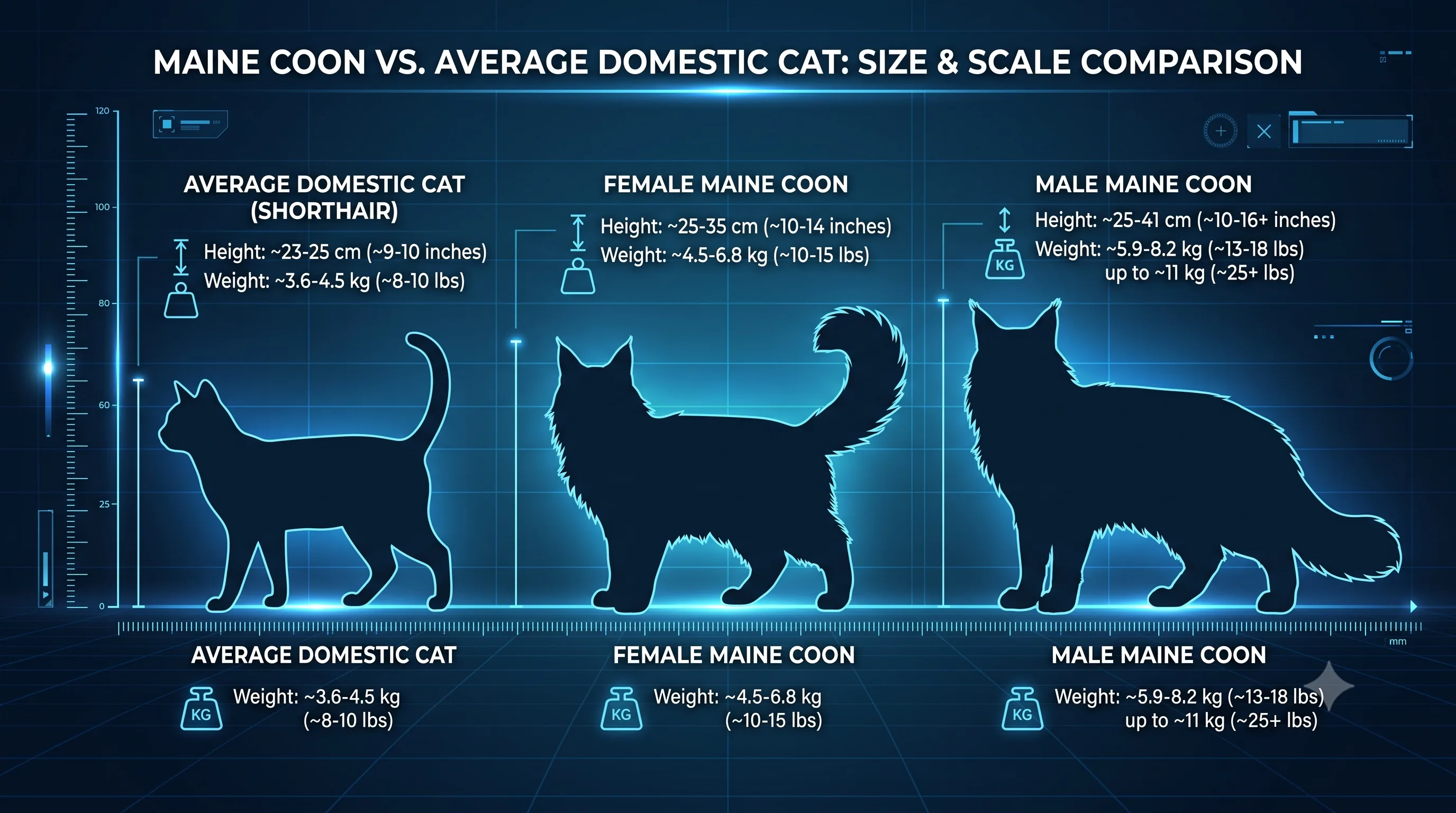 Different Maine Coon coat colors including tabby black white blue and tortoiseshell