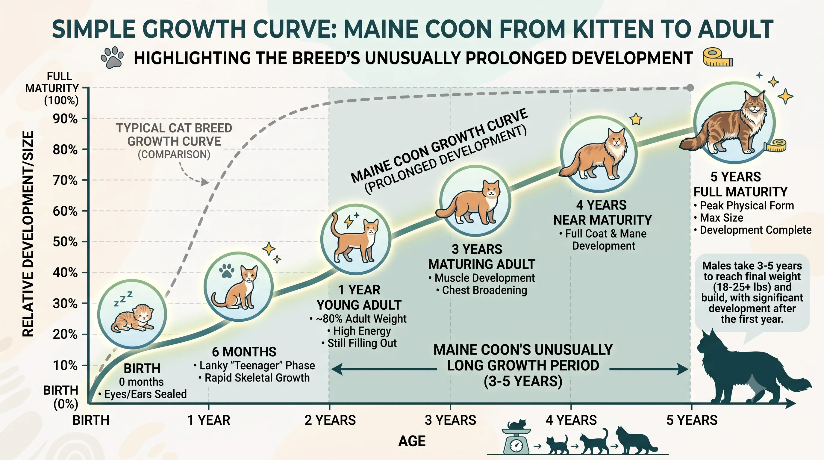 Size comparison between a Maine Coon cat and an average domestic cat