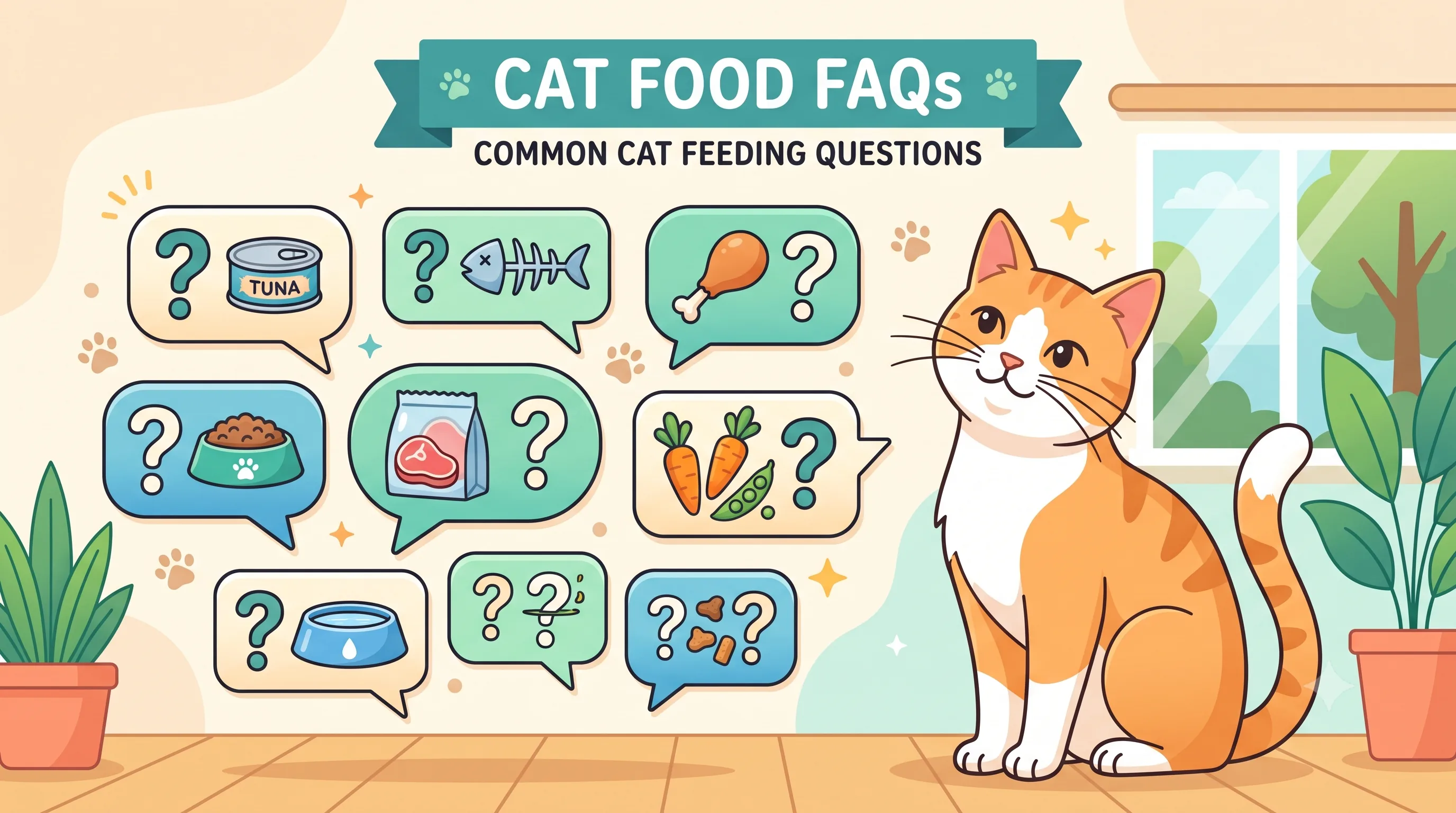 Curious cat illustration for feeding questions