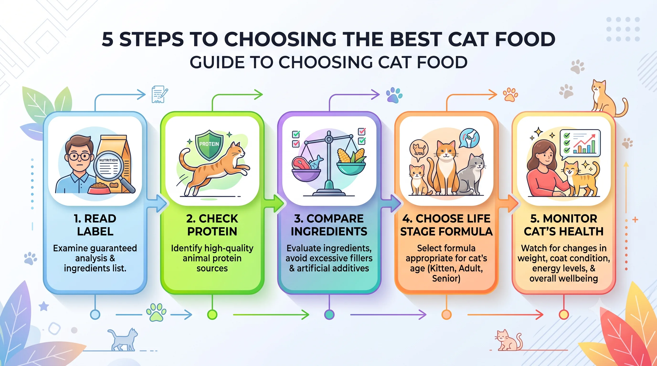 Five-step cat food buying process infographic