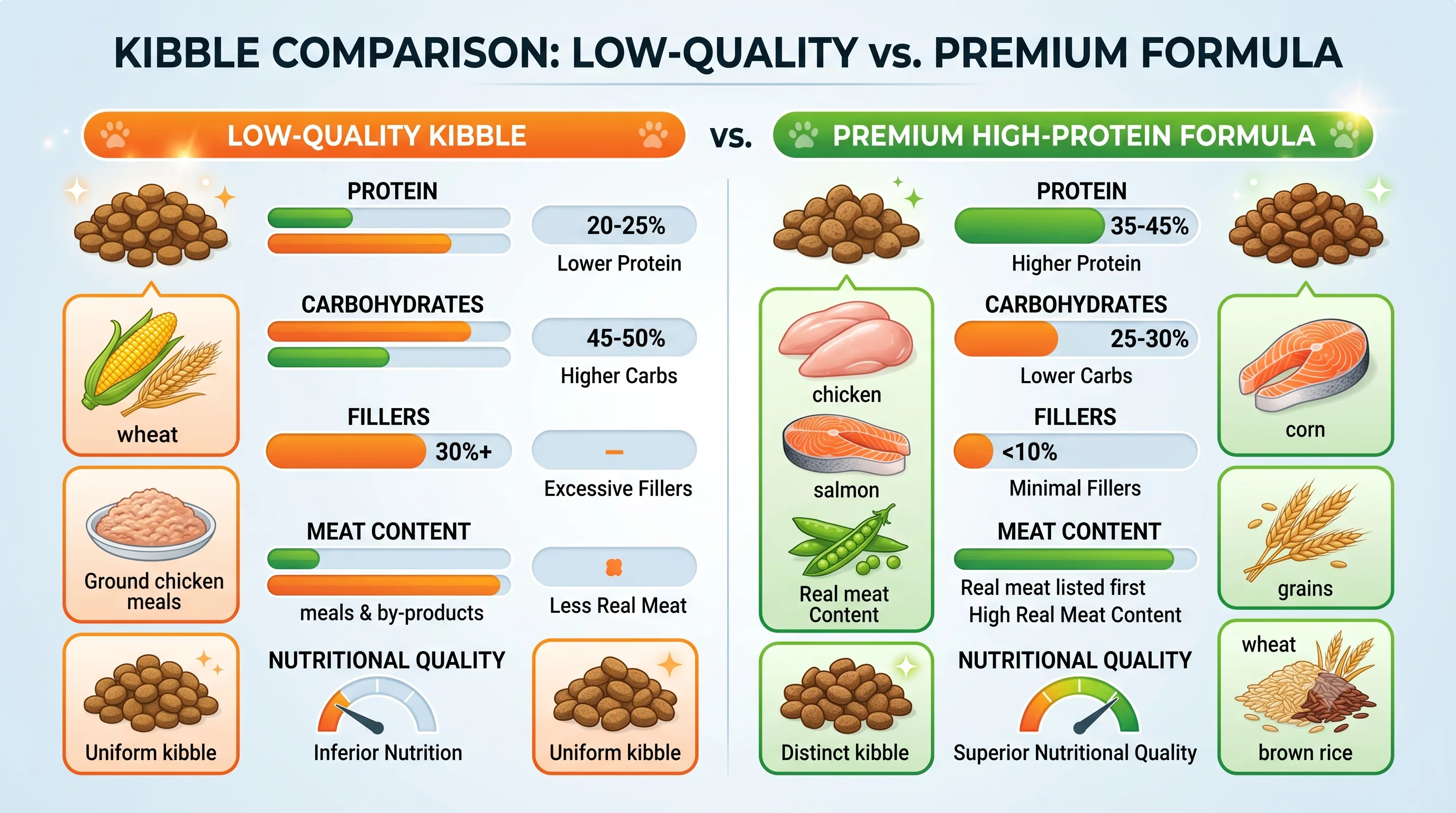 High-protein versus high-carb cat food comparison chart