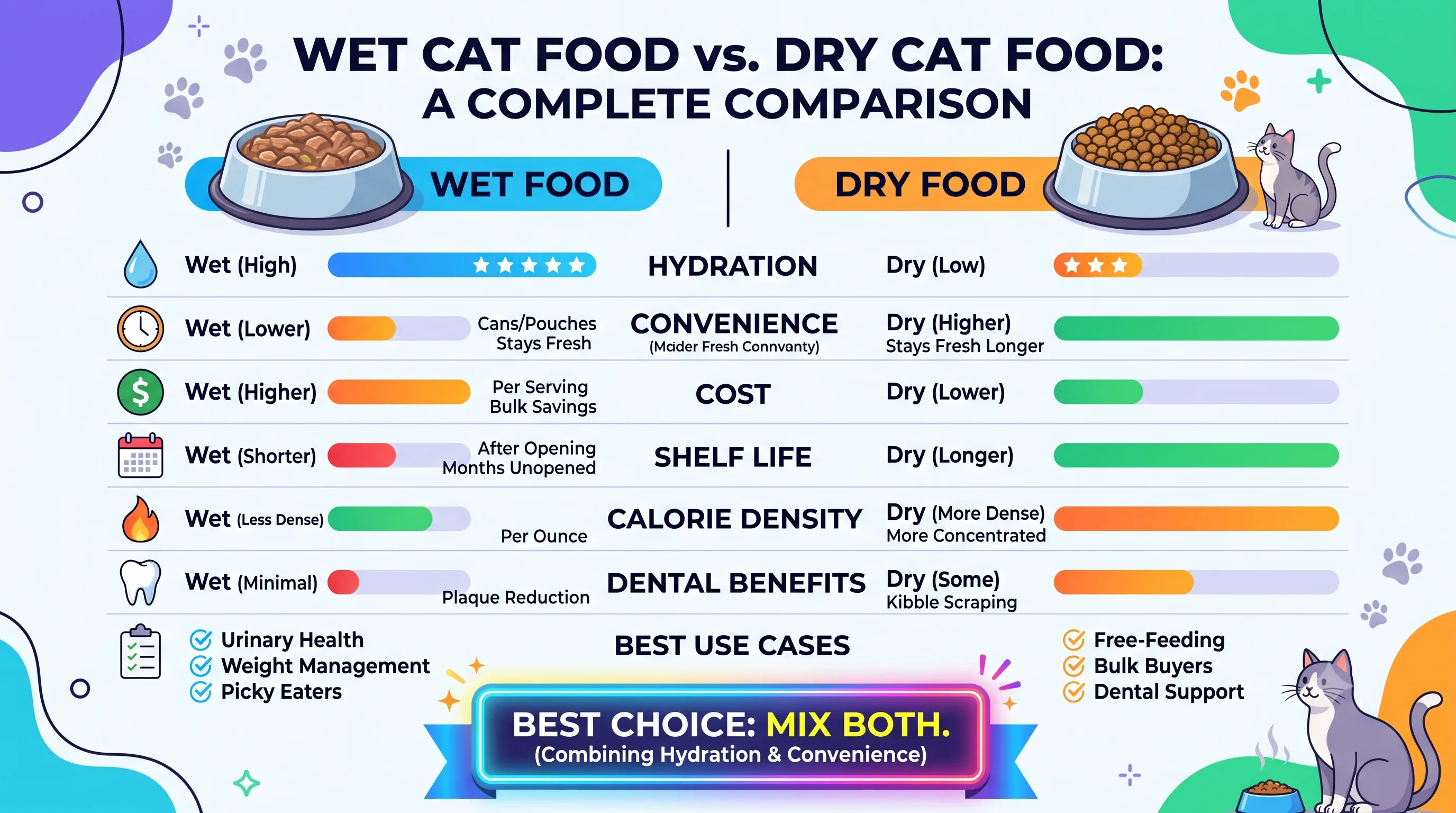 Wet versus dry cat food comparison infographic