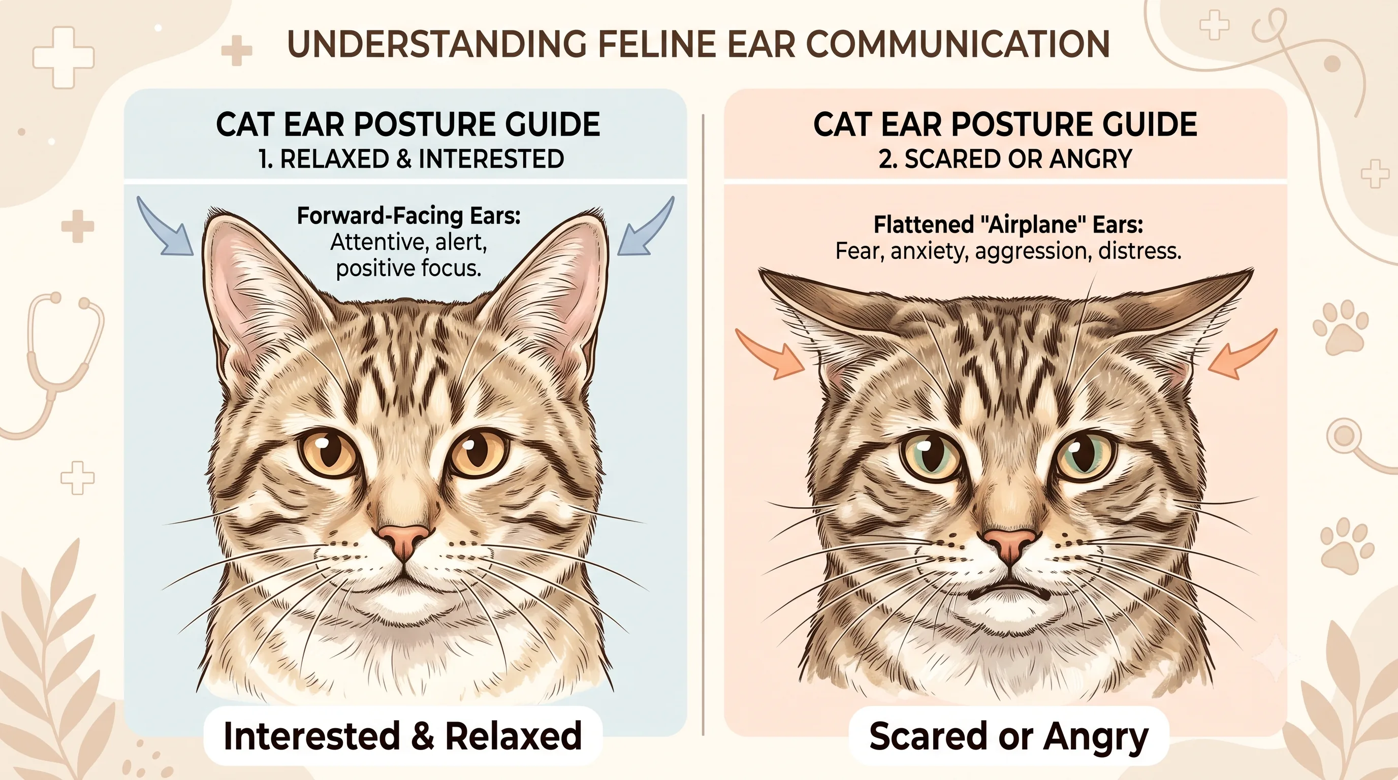 Comparison chart of cat tail positions