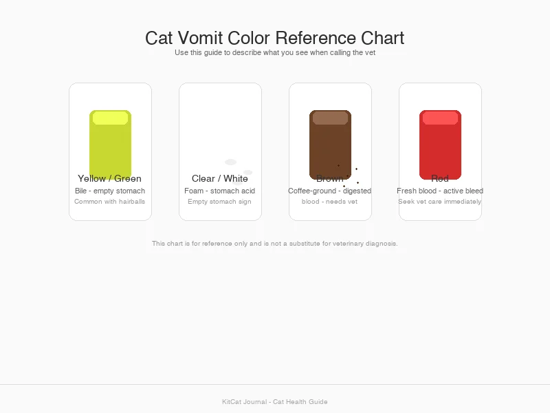 Close-up of different shades of cat vomit in a diagnostic chart style